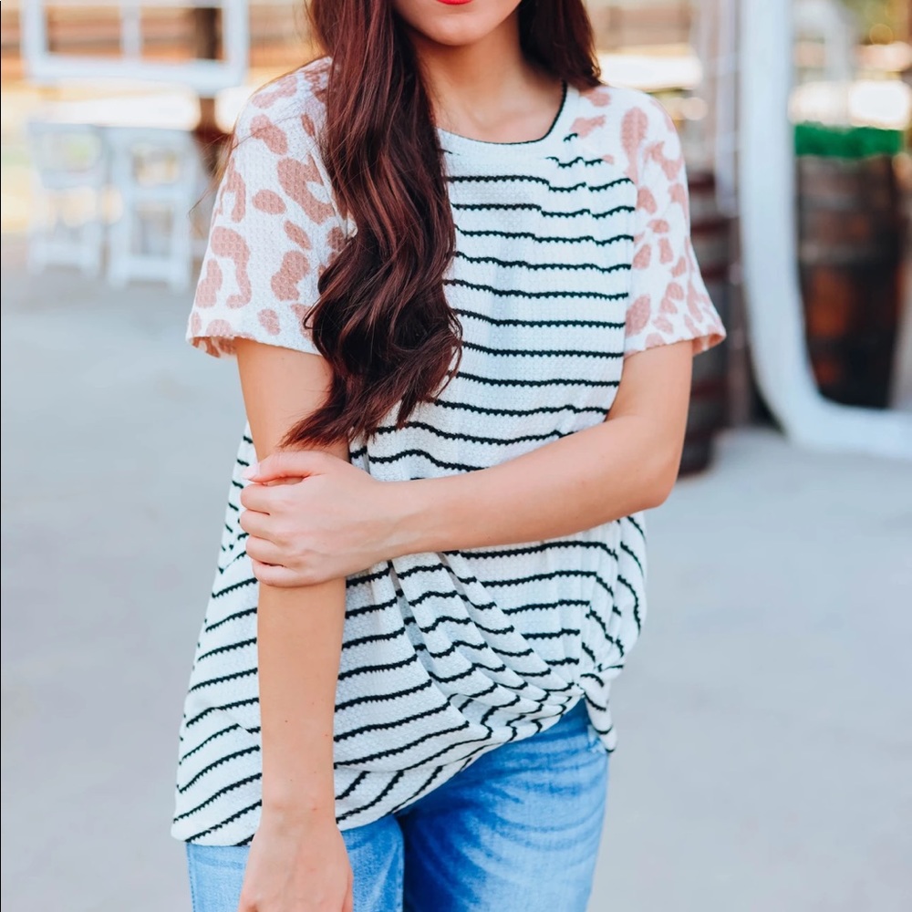 NWT Leopard Print with Stripes Top